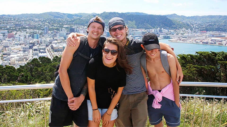 Backpacers posing for photo at Mt. Victoria, Wellington | Must Do New Zealand Backpacers posing for photo at Mt. Victoria, Wellington
